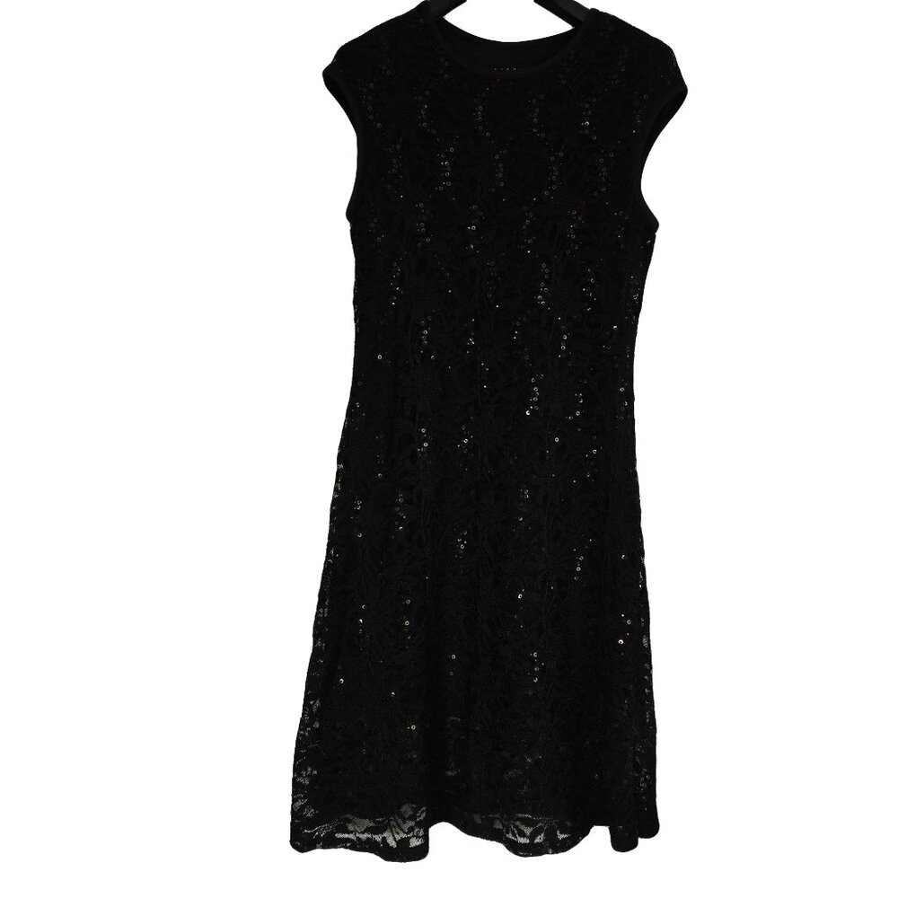 TIANA B Fancy Black Lace Sequined Cocktail Dress 12